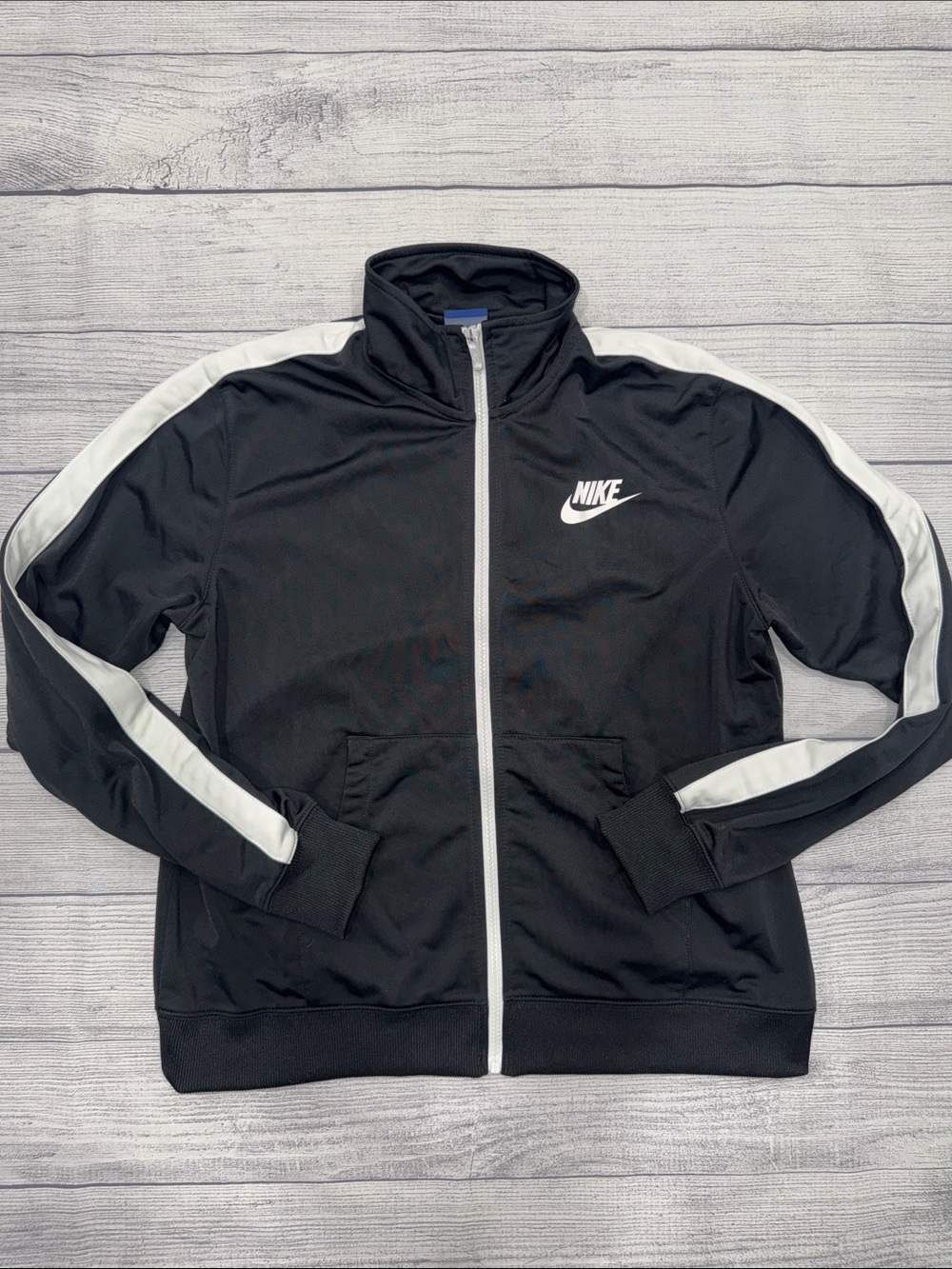 Nike Black Windbreaker Jacket with White Stripe Accents